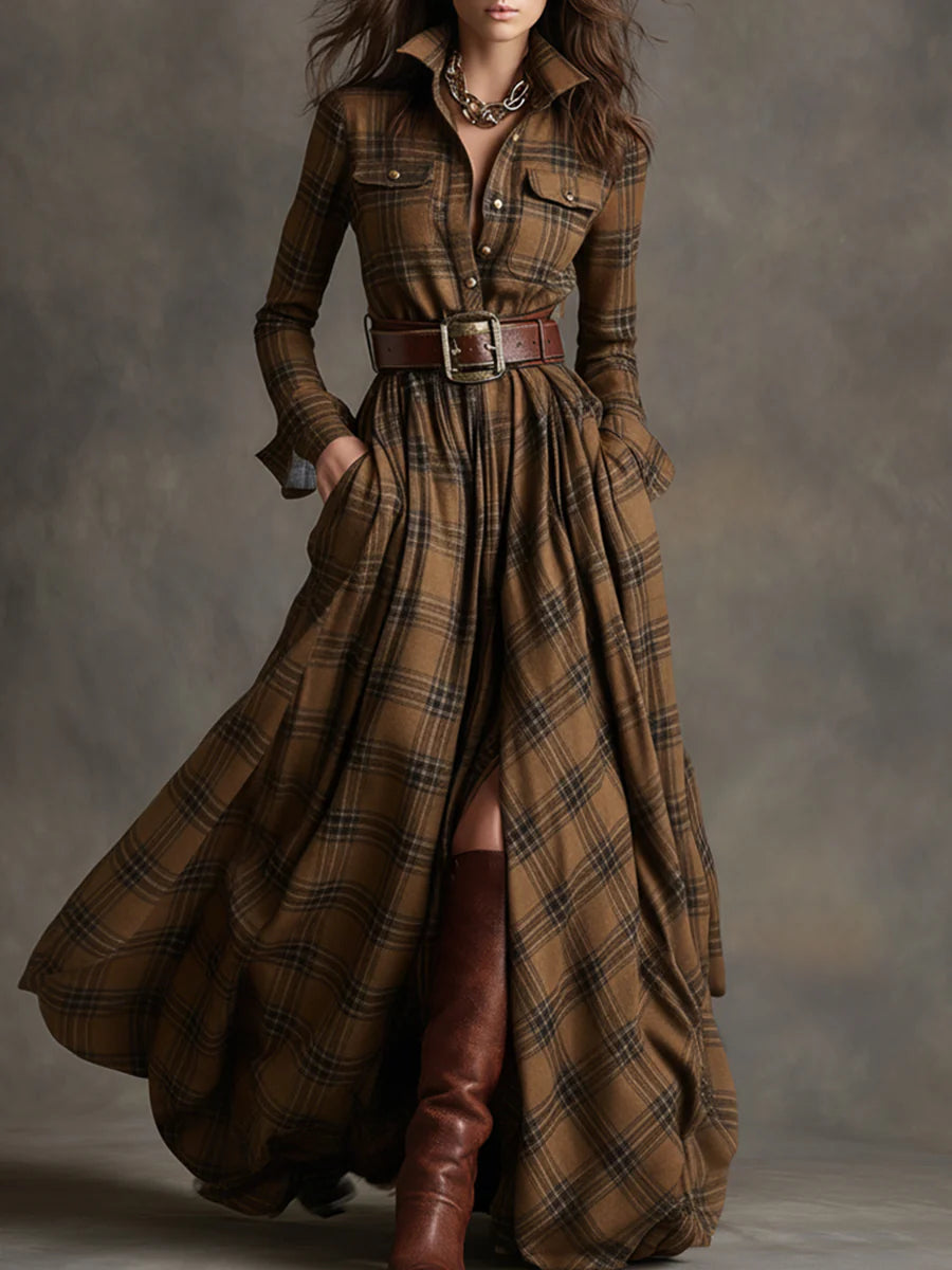 Beatriz™ | Long checkered dress with belt