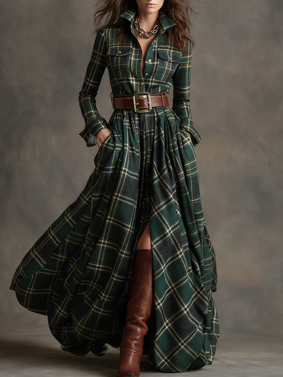 Beatriz™ | Long checkered dress with belt