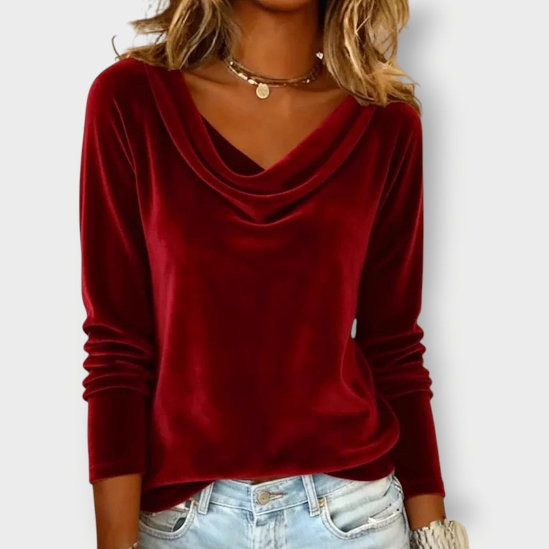Margaret - Luxurious Velvet Drape-Neck Top