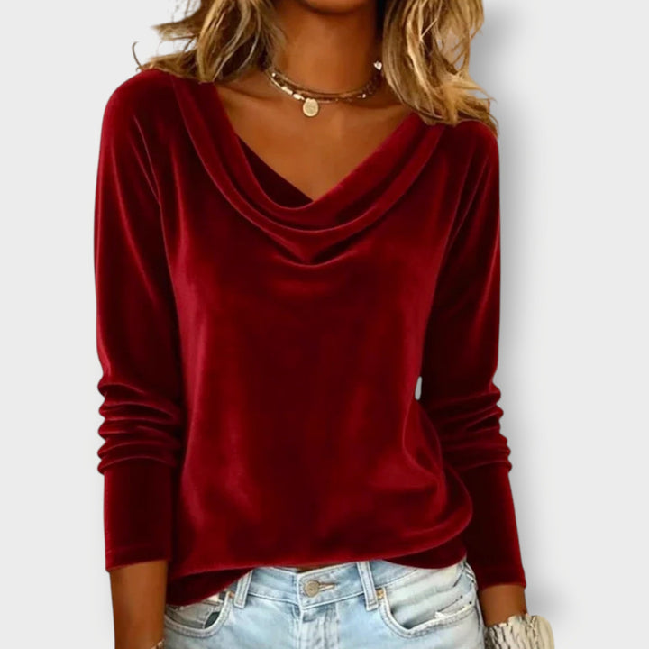Margaret - Luxurious Velvet Drape-Neck Top