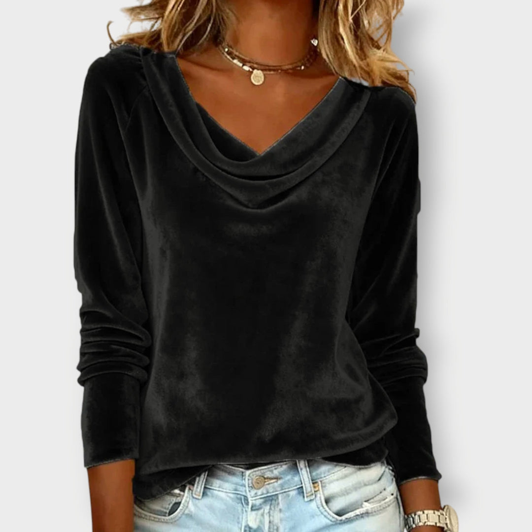 Margaret - Luxurious Velvet Drape-Neck Top