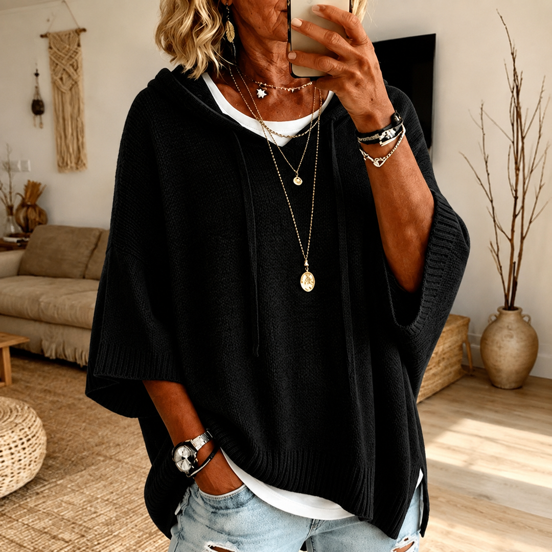 Sophie – Black Poncho Sweater