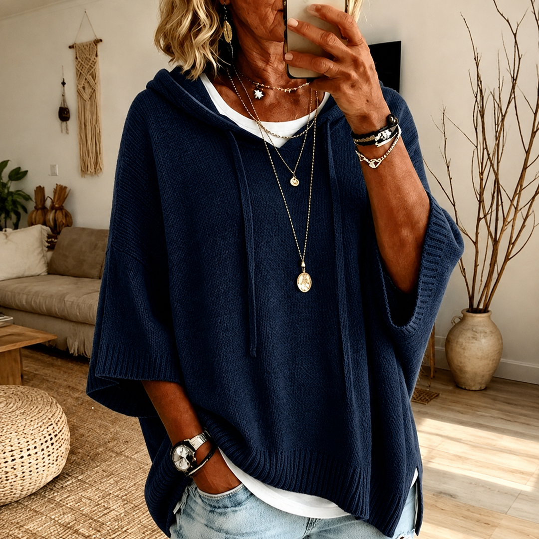 Juliette – Navy Blue Poncho Sweater