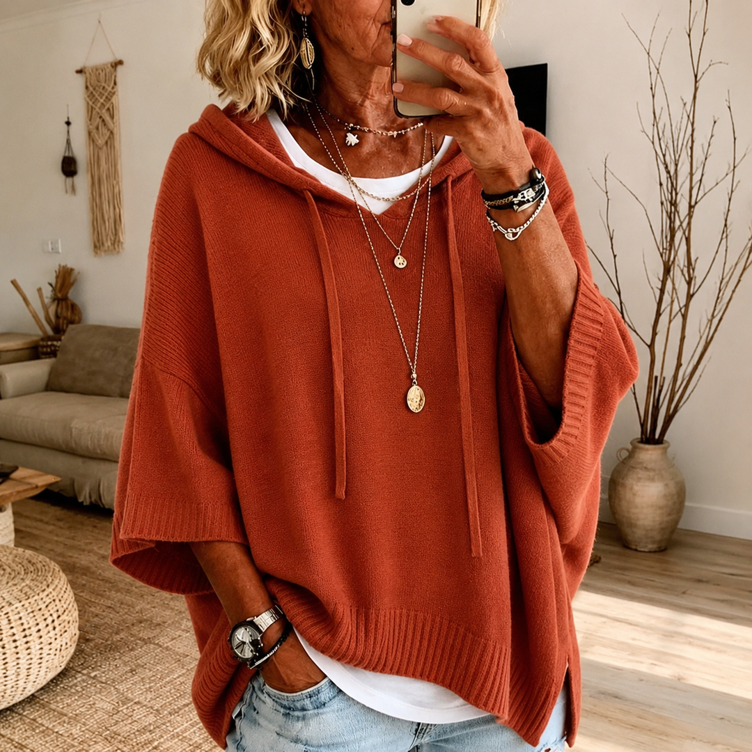 Oceane – Terracotta Poncho Sweater