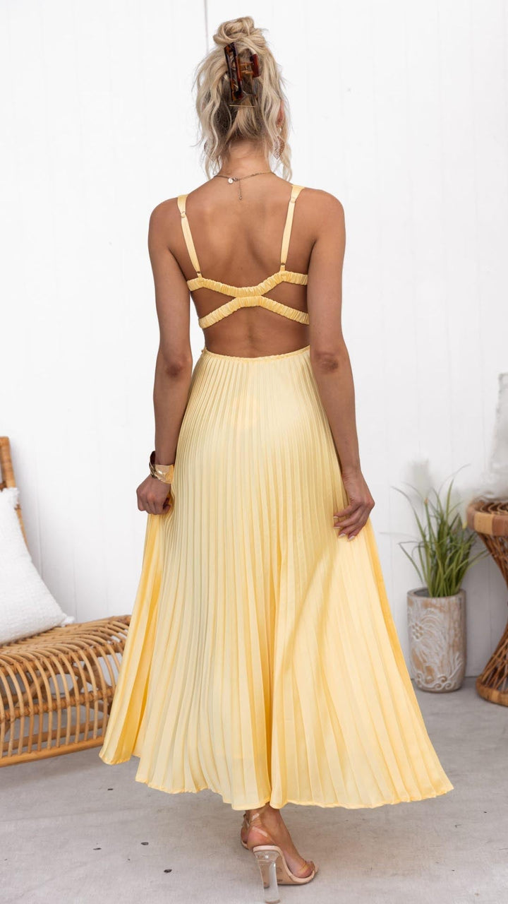 Aveline | Pleated V-Neck Maxi Dress