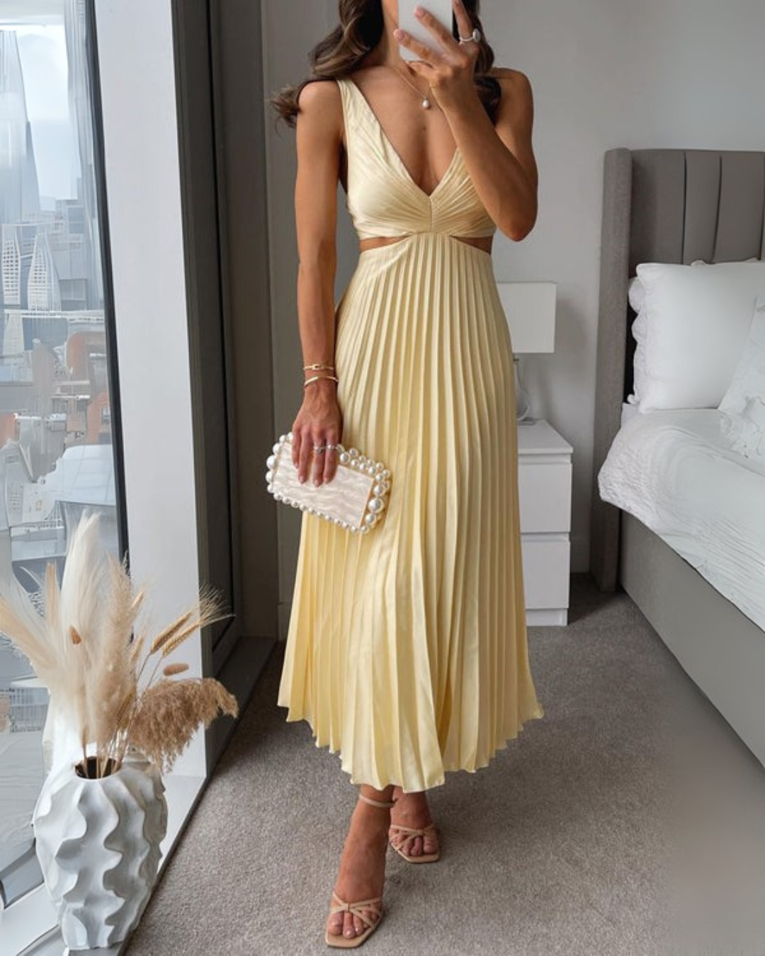 Eliana | Pleated Cutout Maxi Dress