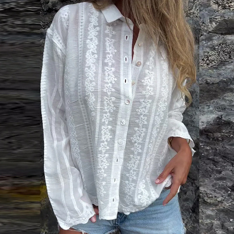 Amery – Romantic Embroidered Button-Up Blouse
