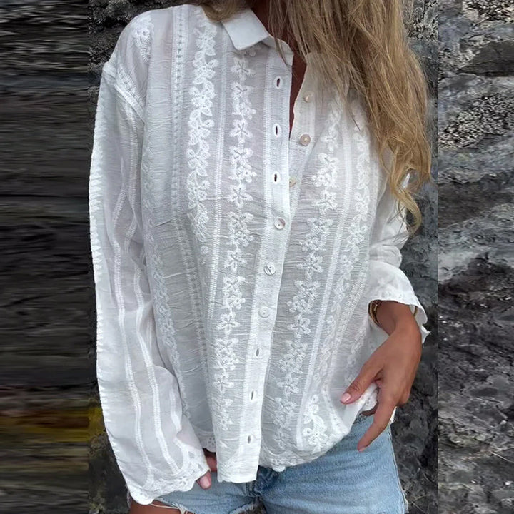 Amery – Romantic Embroidered Button-Up Blouse