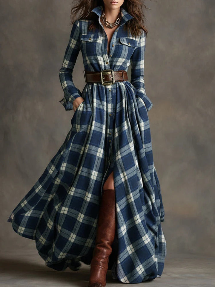 Fiona ❘ Long Checked Dress with Belt