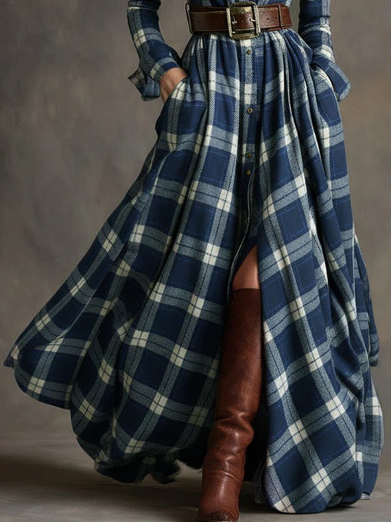 Fiona ❘ Long Checked Dress with Belt