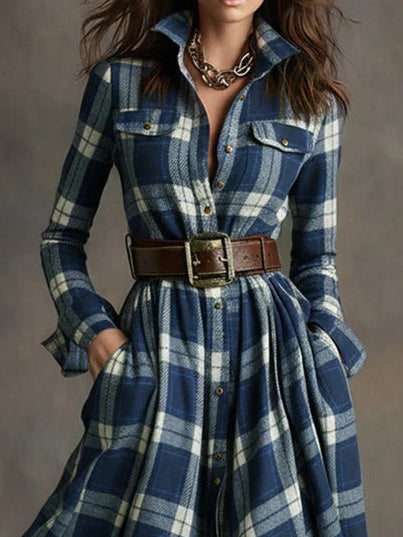 Fiona ❘ Long Checked Dress with Belt