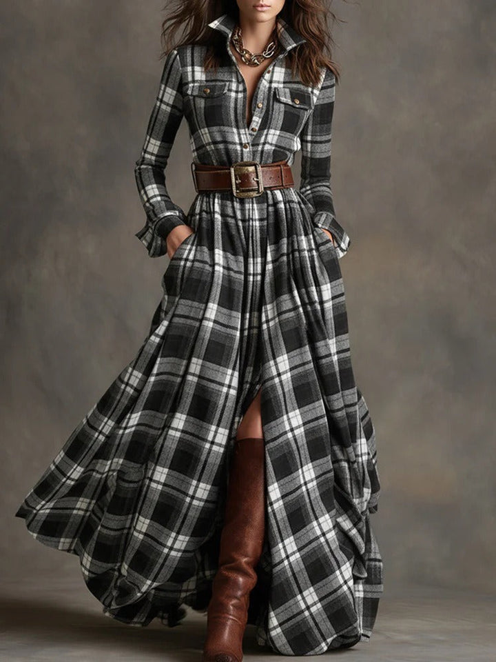 Fiona ❘ Long Checked Dress with Belt
