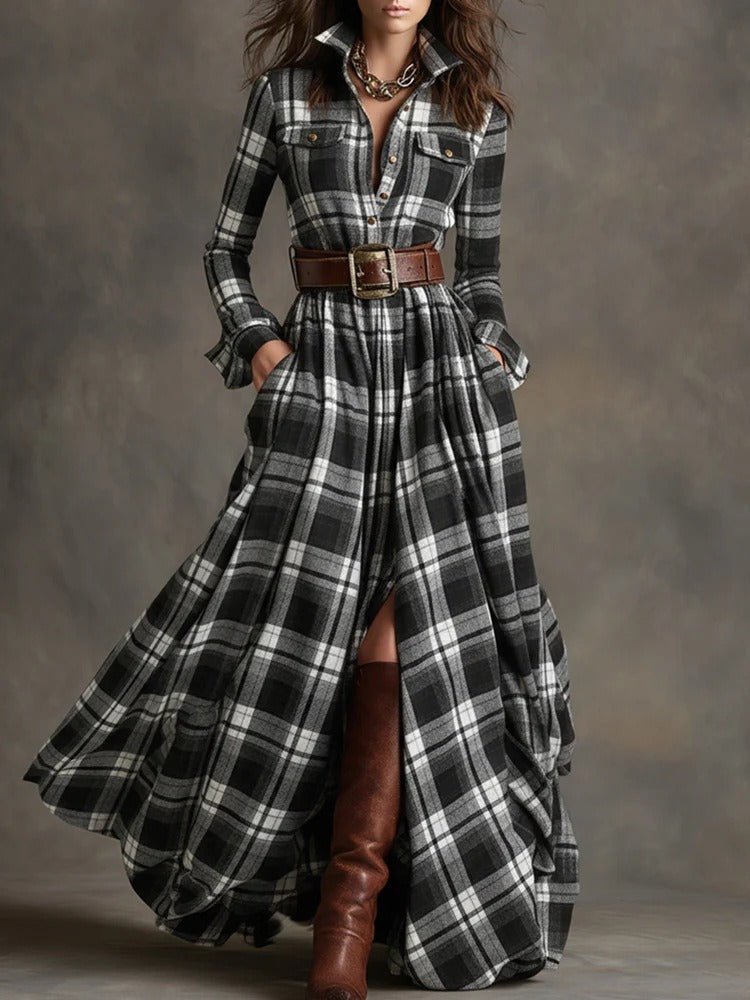 Fiona ❘ Long Checked Dress with Belt