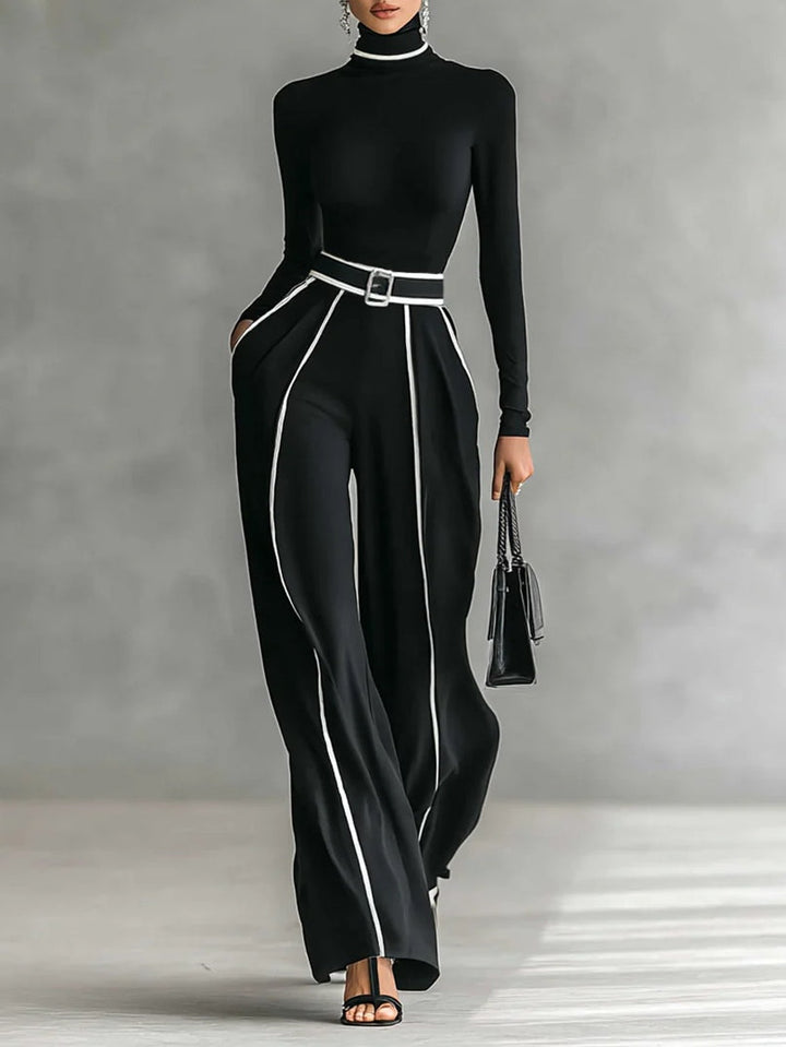 Emma™ | Elegant two-piece set with high collar and wide trousers