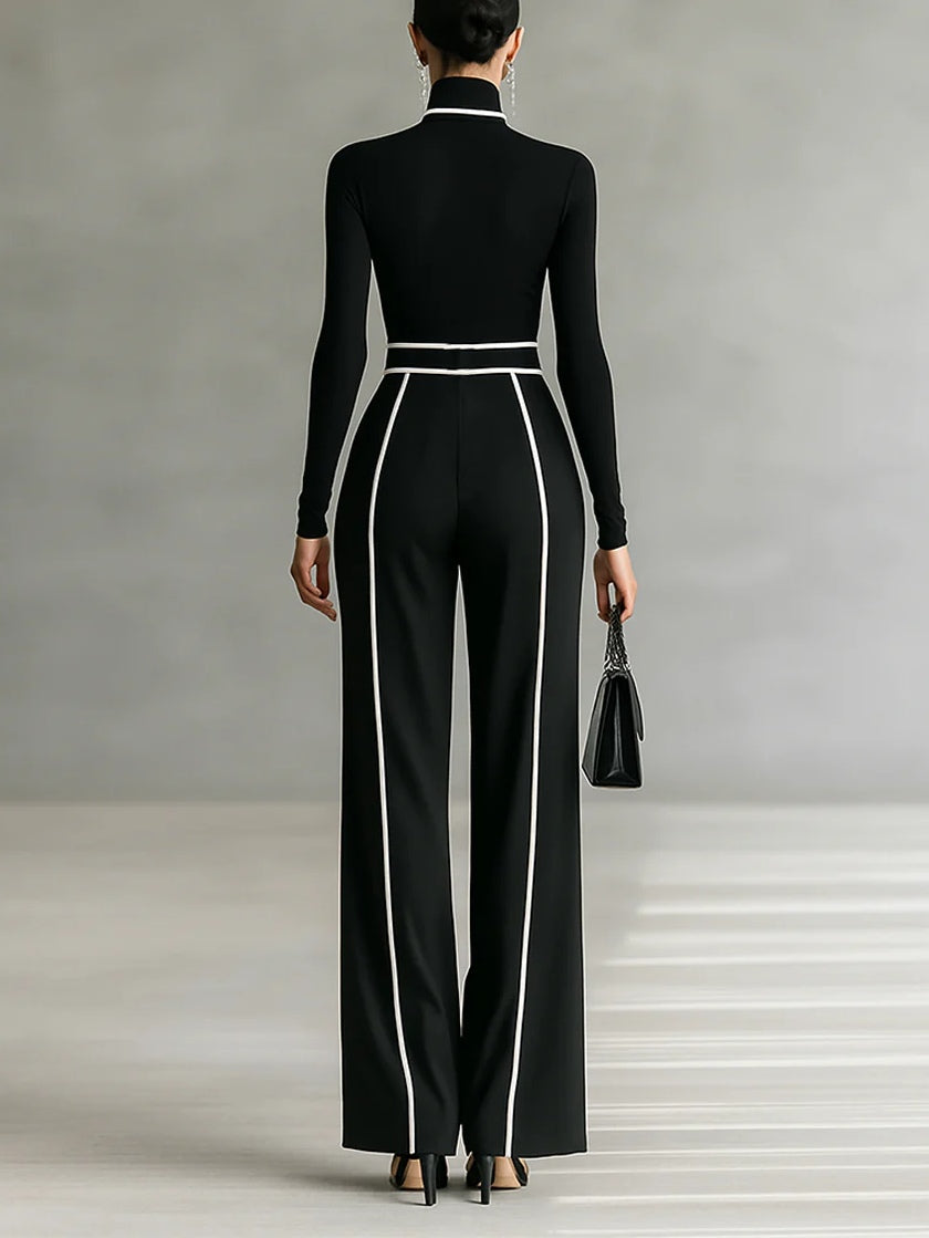 Emma™ | Elegant two-piece set with high collar and wide trousers