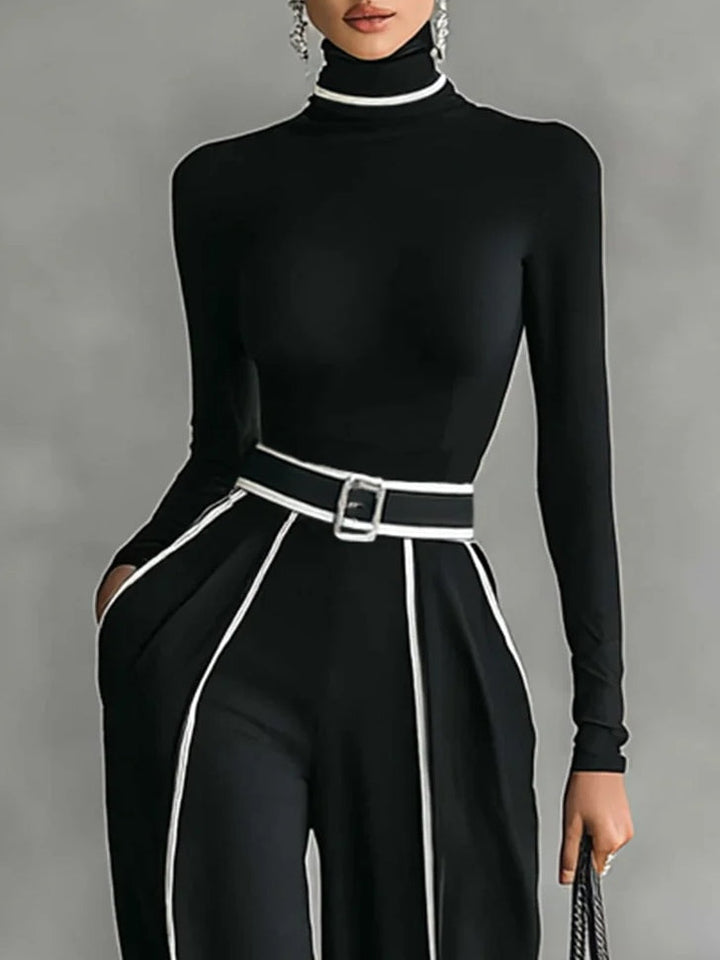 Emma™ | Elegant two-piece set with high collar and wide trousers