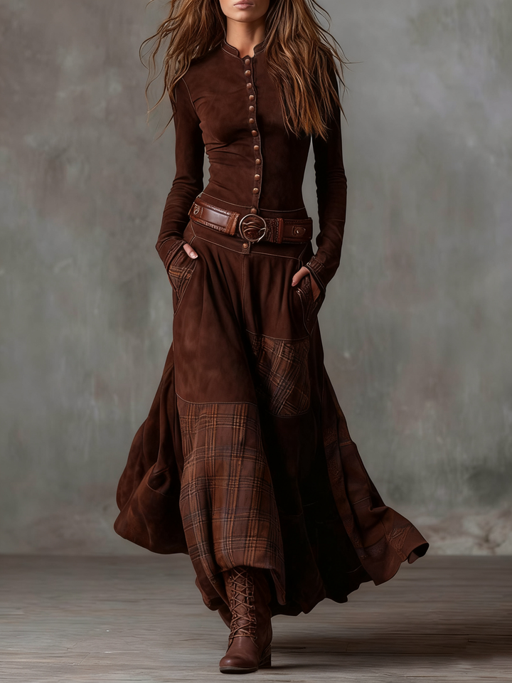 Azucena | Maxi dress made of suede with belt