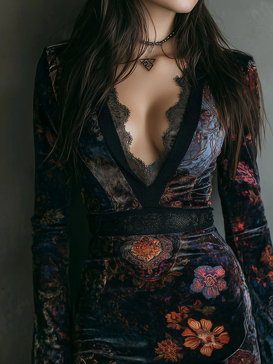 Liora ❘ Mini floral velvet dress with lace