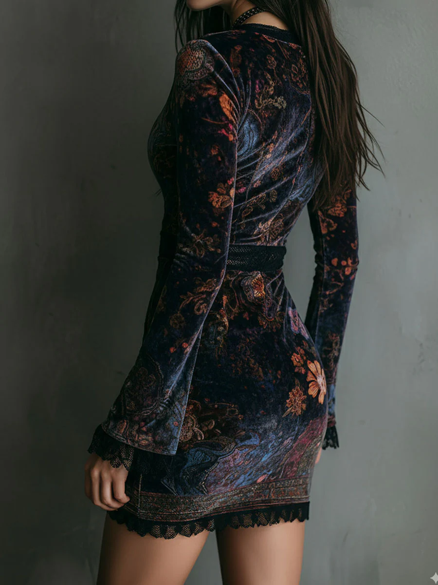 Liora ❘ Mini floral velvet dress with lace
