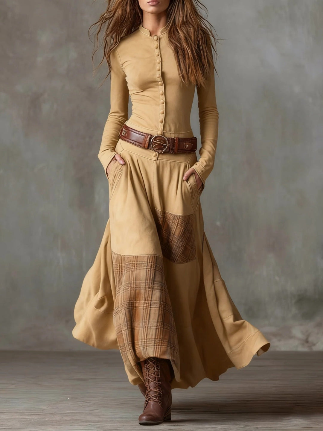 Azucena | Maxi dress made of suede with belt