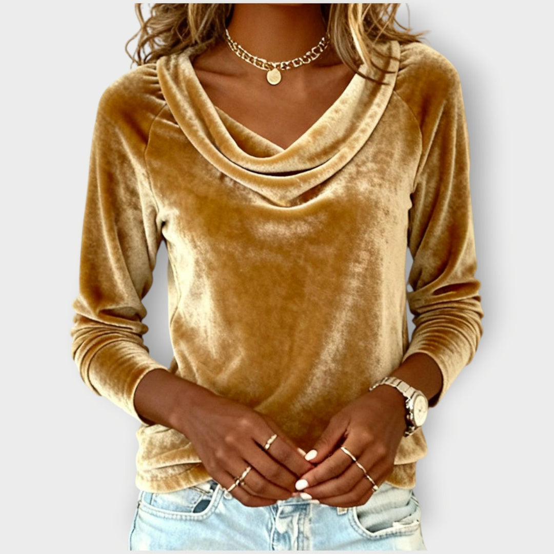 Margaret - Luxurious Velvet Drape-Neck Top