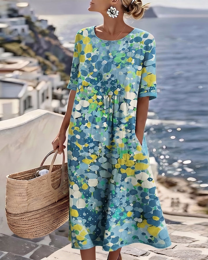 ELENA™ - ELEGANT FLORAL SUMMER MIDI DRESS