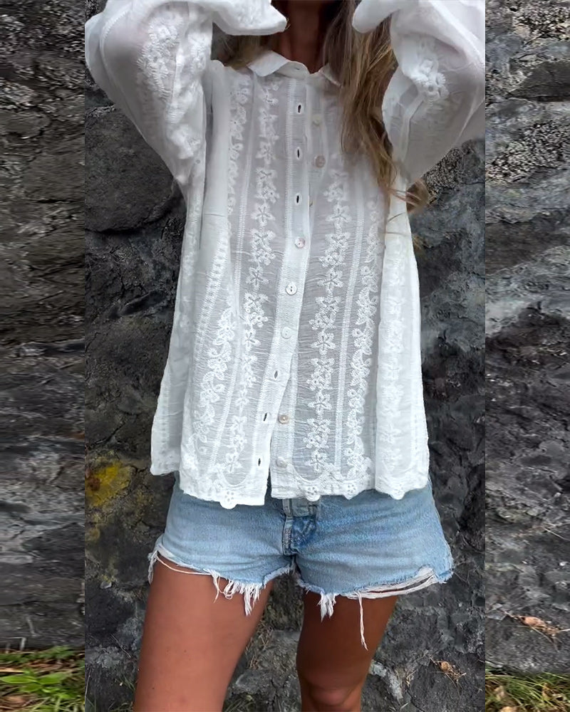 Amery – Romantic Embroidered Button-Up Blouse
