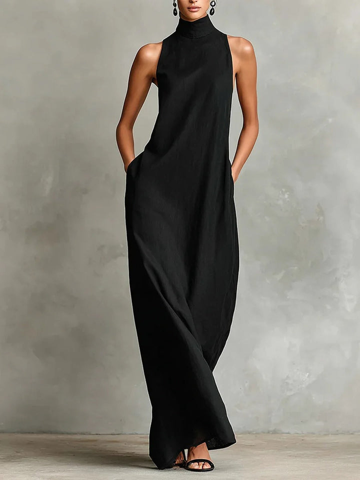 Marina Loose-Fitting Long Dress with High Neck