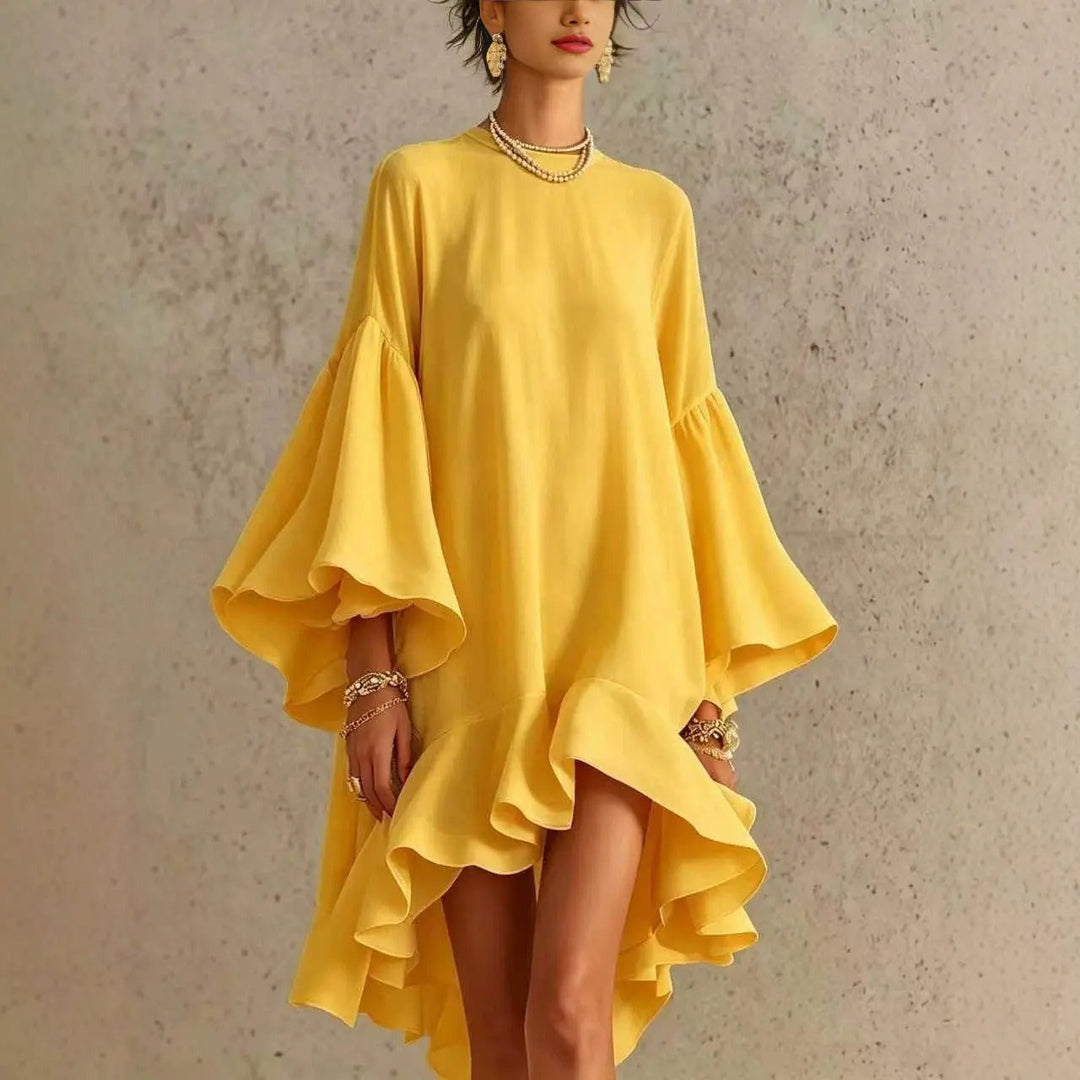 Amelia Elegant Dress with Ruffles and Asymmetrical Hem