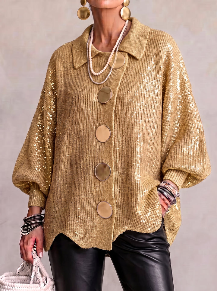 Isadora™ | Oversized Collared Cardigan With Large Metal Buttons