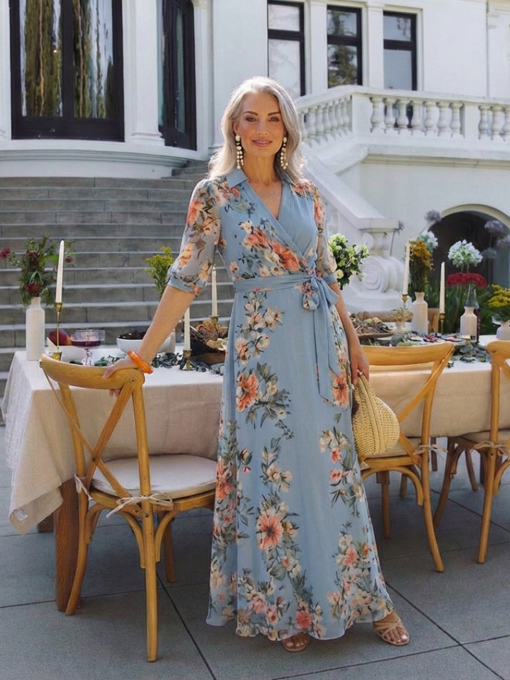 Hollis | Floral Wrap V-Neck Maxi Dress