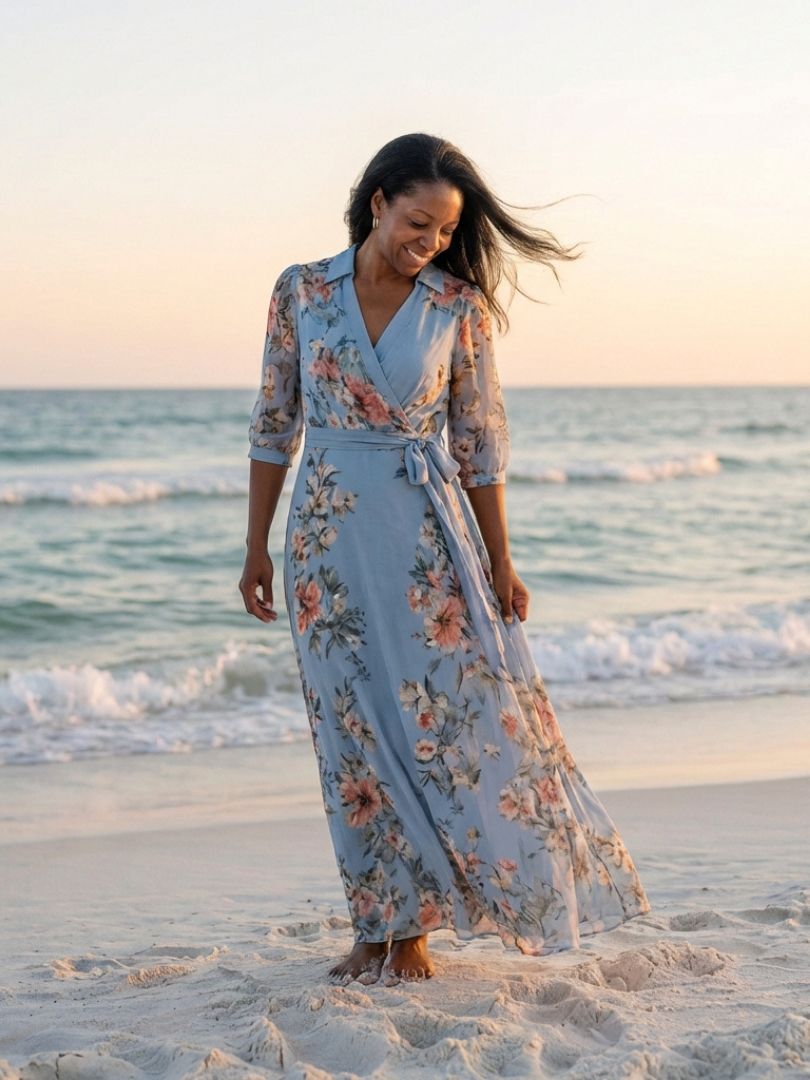 Hollis | Floral Wrap V-Neck Maxi Dress
